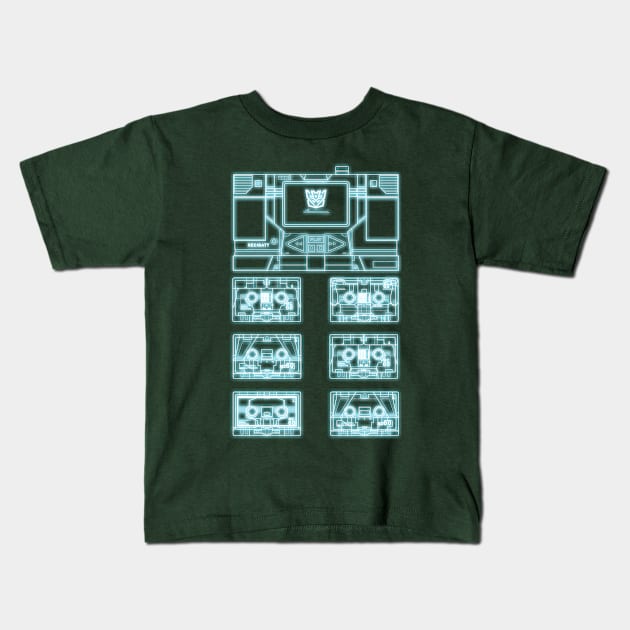 Masterpiece Soundwave and Cassettes Blue tron effect Kids T-Shirt by Draconis130